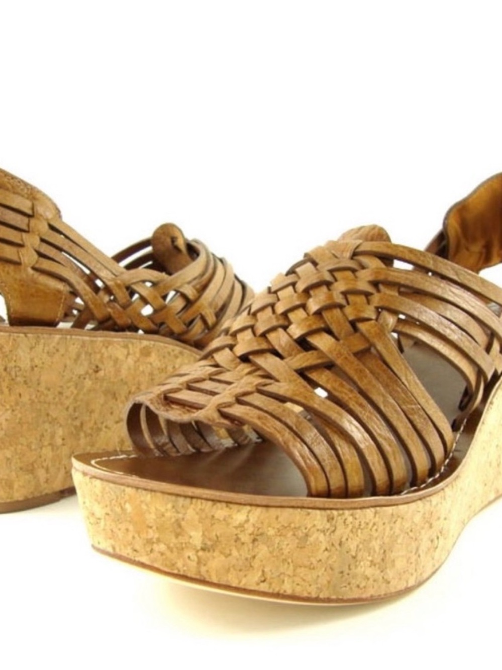 Tory Burch Woven Leather Lottie Huarache Killian Cork Wedge Sandals Sz 9